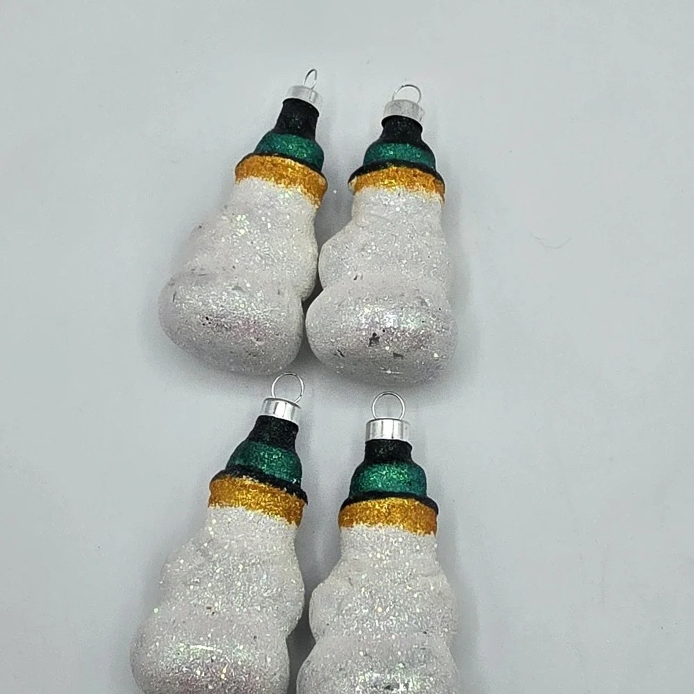 Glass Glitter Snowmen Christmas Ornaments White - Set‎ Of 4 Vtg 90s